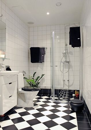 以黑白瓷砖构成了卫浴间,鲜明而又独特