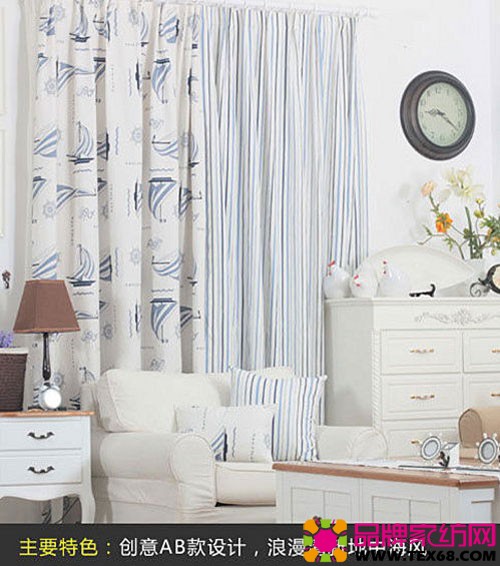 简单独特设计的蓝色地中海窗帘-品牌家纺网