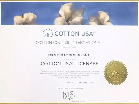 博洋家纺的棉床品获cotton usa美棉认证